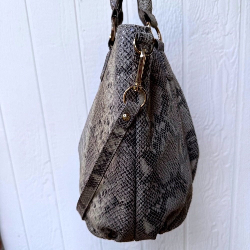 G.I.L.I Genuine‎ Leather Snakeskin Embossed Purse Tote Bag Grey XL Crossbody - Picture 8 of 14
